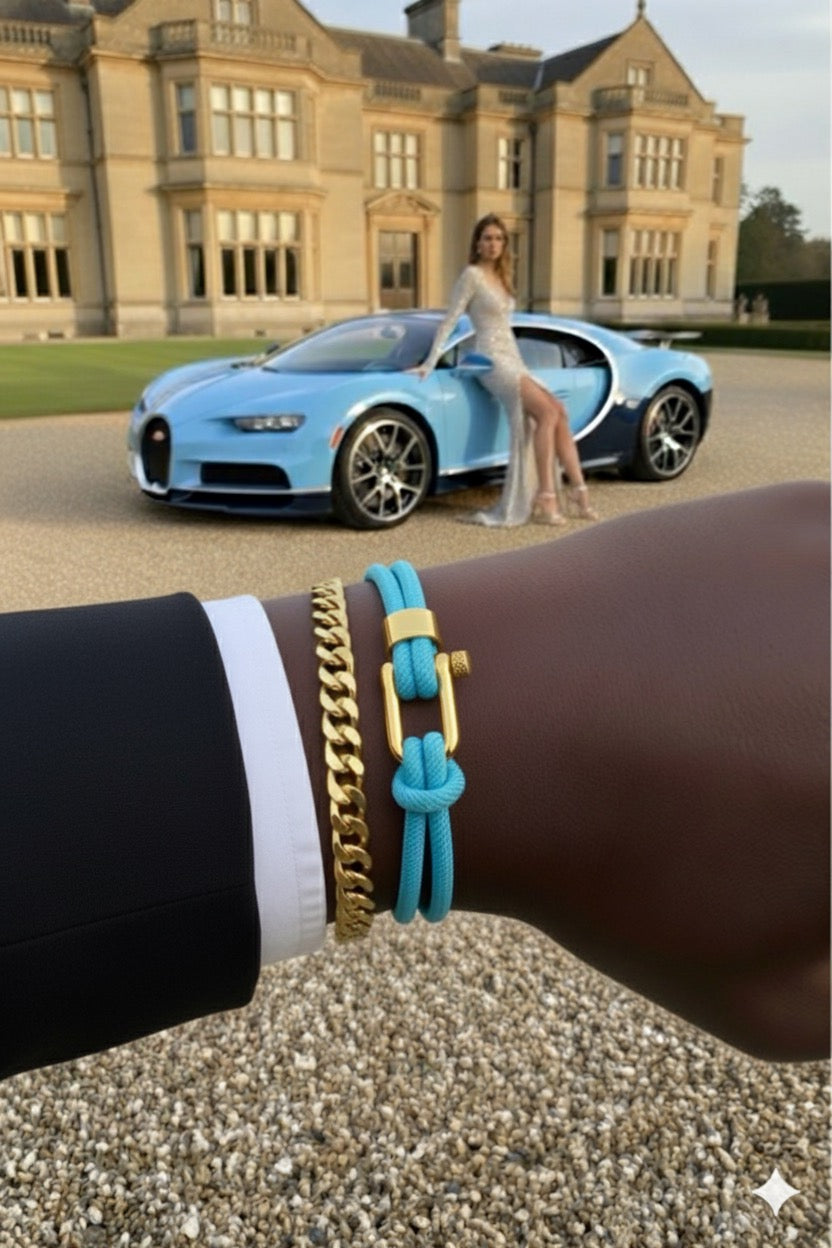 Sky Blue Nautical Rope bracelet & Cuban