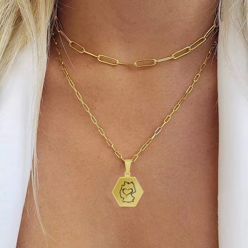 Exclusive I love Germany Double Sided Hexagon Initial Necklace