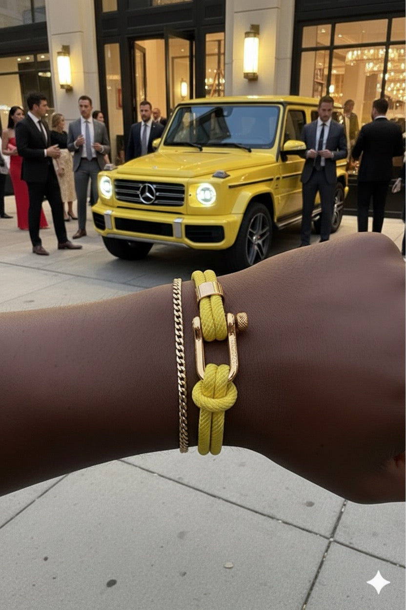 Yellow Nautical Rope bracelet & Cuban