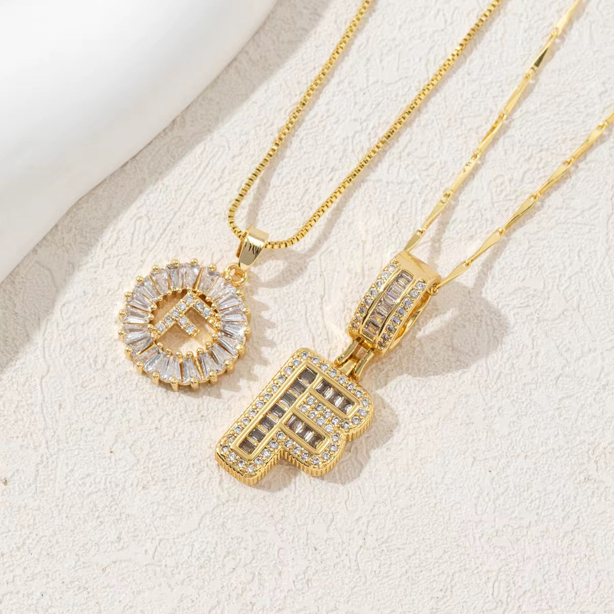 2pc 14k Diamond Letter Initial Necklaces