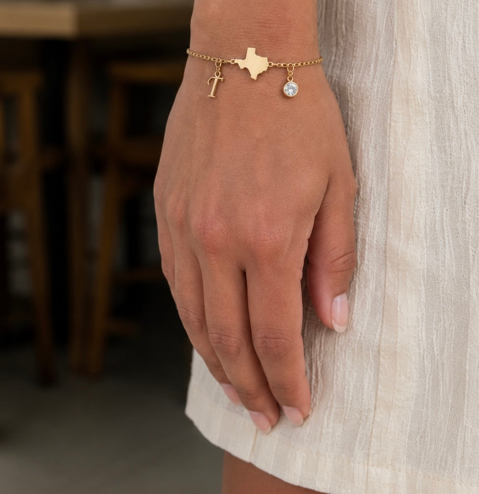 Exclusive Texas initials birthstone Bracelet