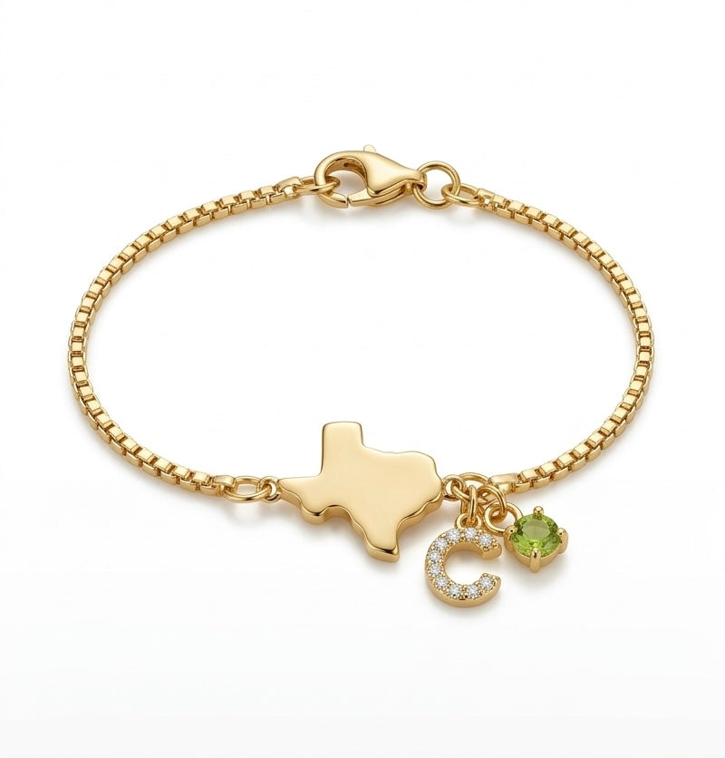 Exclusive Texas initial birthstone Bracelet