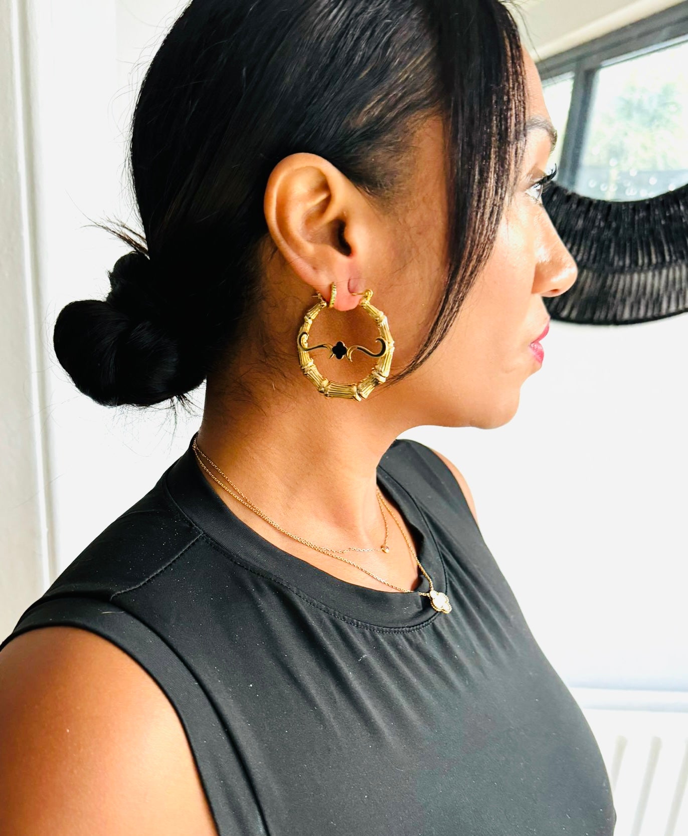 Pendientes de trébol de bambú