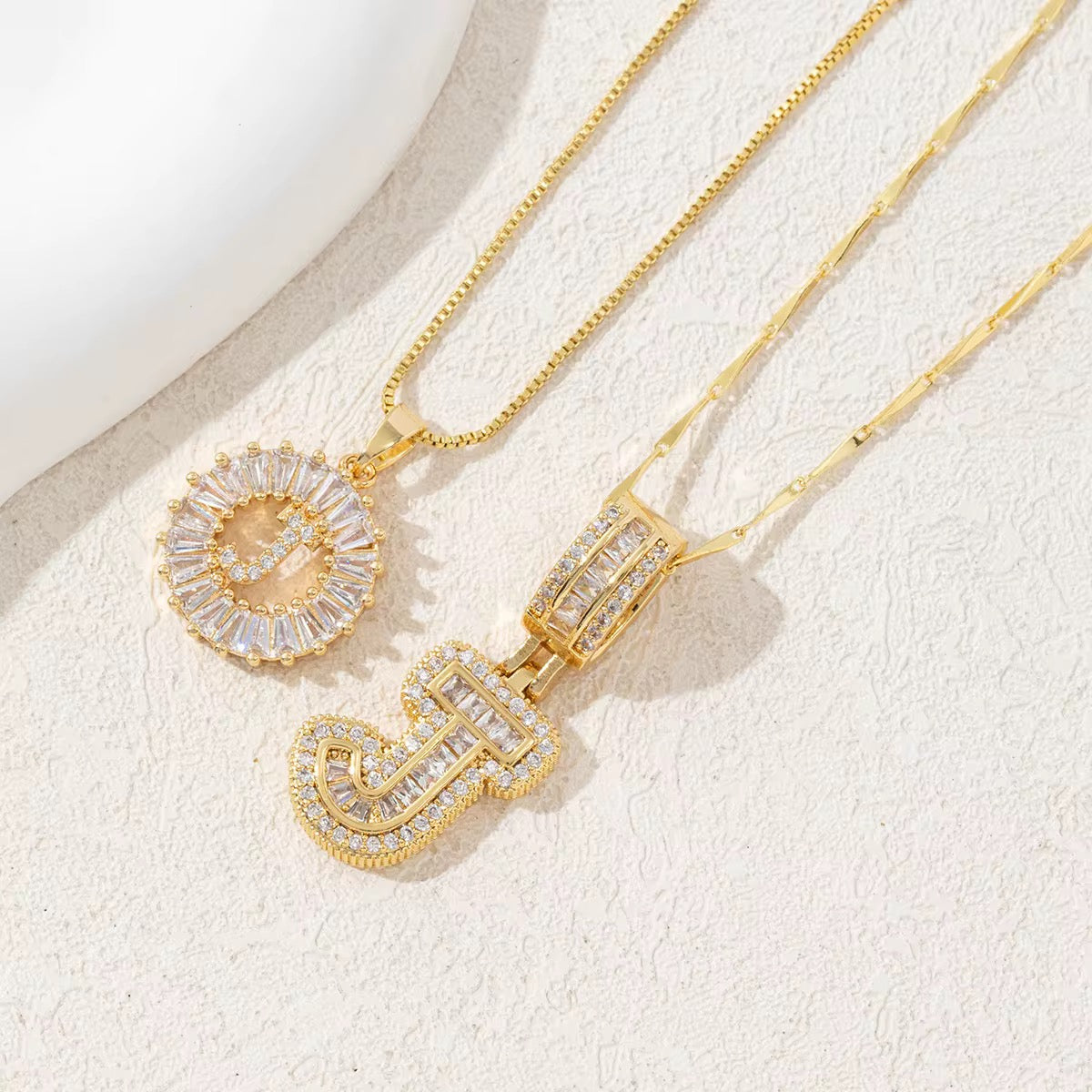 2pc 14k Diamond Letter Initial Necklaces