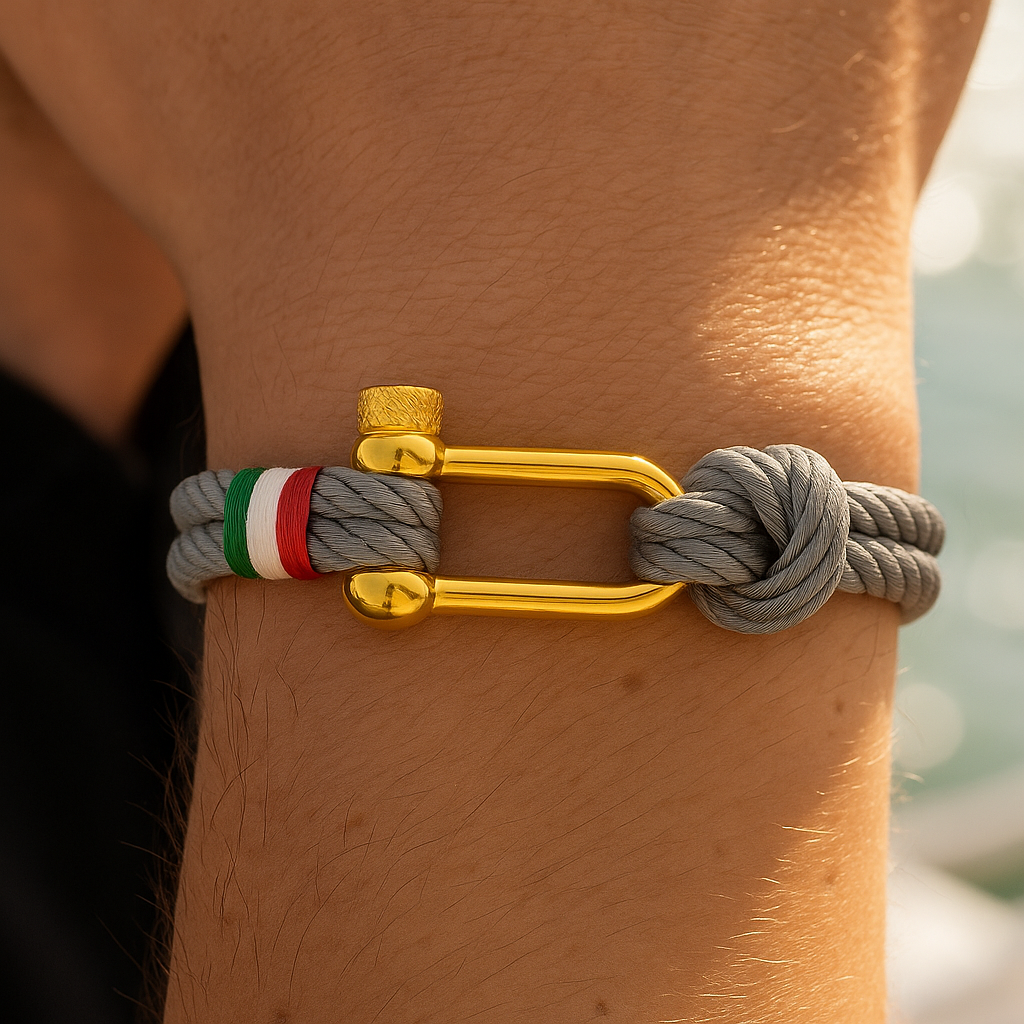 Exklusives italienisches Nautik -Grau -Seilarmband