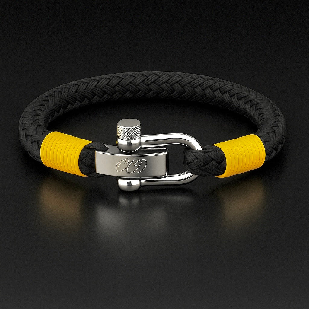 Exclusive Black & Yellow  Nautical Rope bracelet & Cuban Combo Set