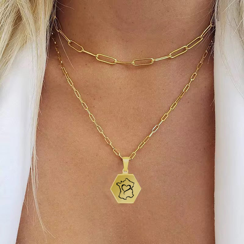 Exklusiv Ich liebe Frankreich doppelseitig Hexagon Initial Halskette