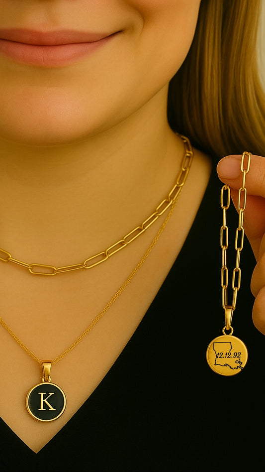 Double side Louisiana name necklace