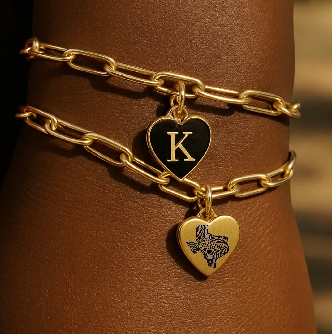 Set de brazalete de encanto cardíaco personalizado exclusivo de Texas