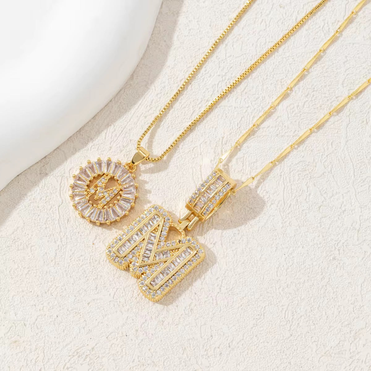 2pc 14k Diamond Letter Initial Necklaces