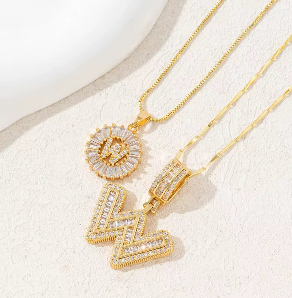 2pc 14k Diamond Letter Initial Necklaces
