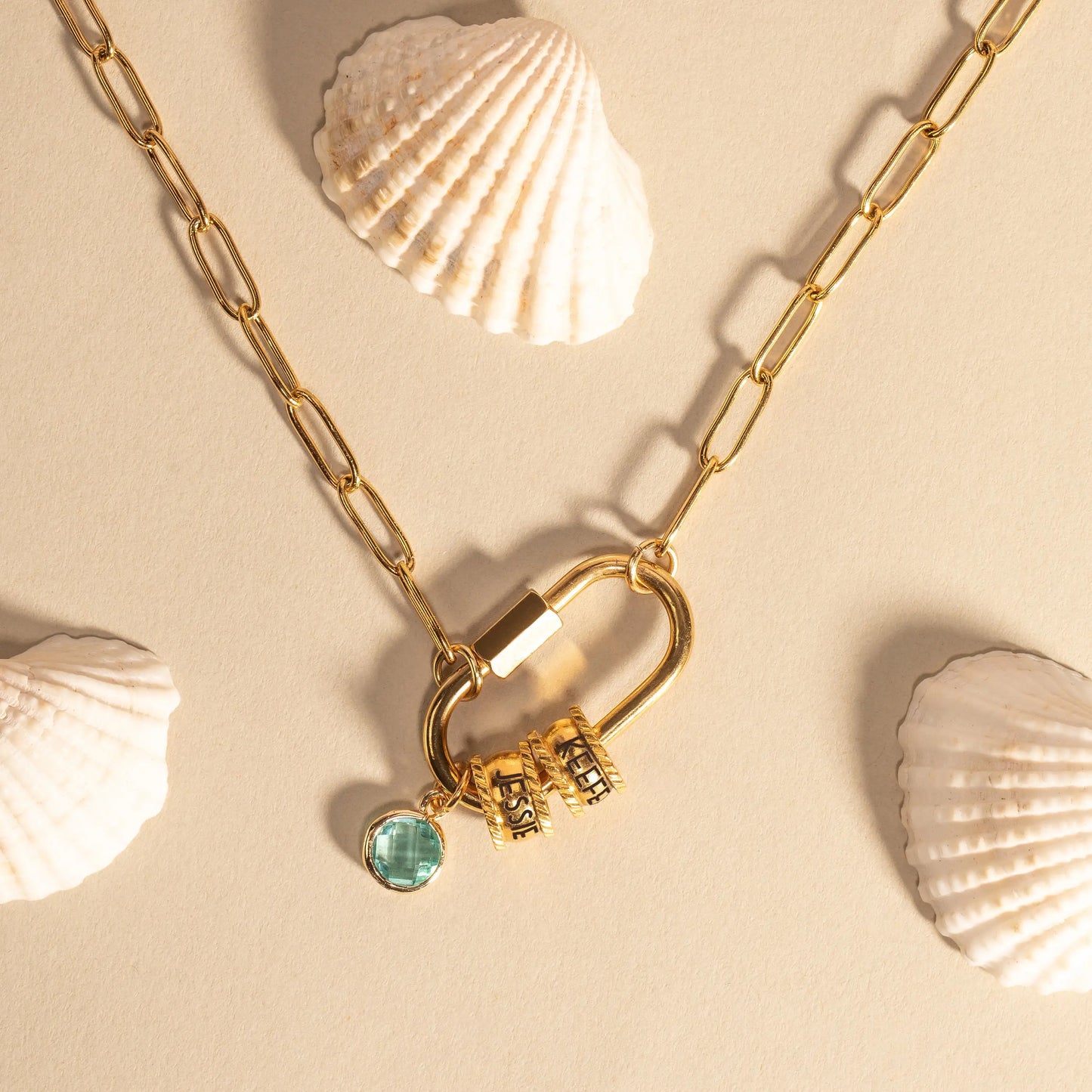 Personalized Carabiner Name & Birthstone Necklace