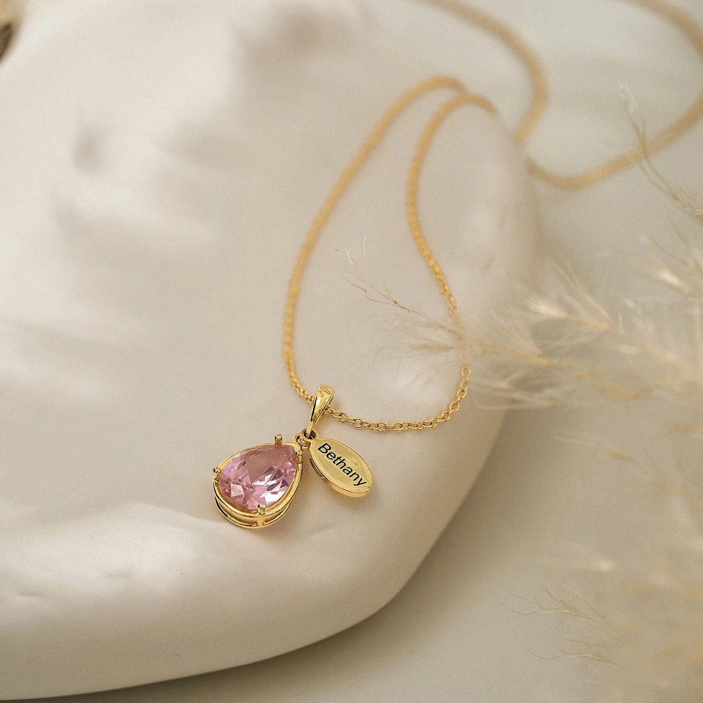 Ovale geboortestone en naam ketting ketting