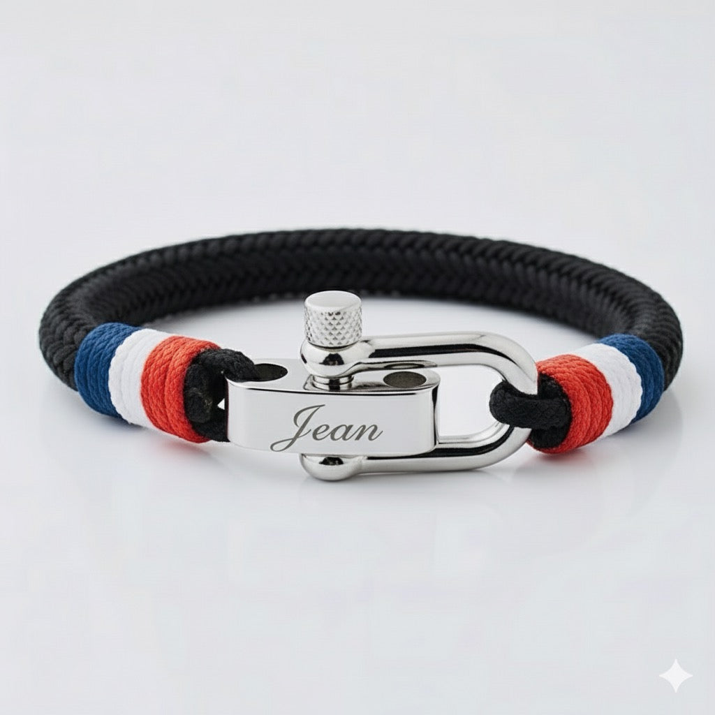 Bracelet de Corde Noir Nautique 2 Personnalisé