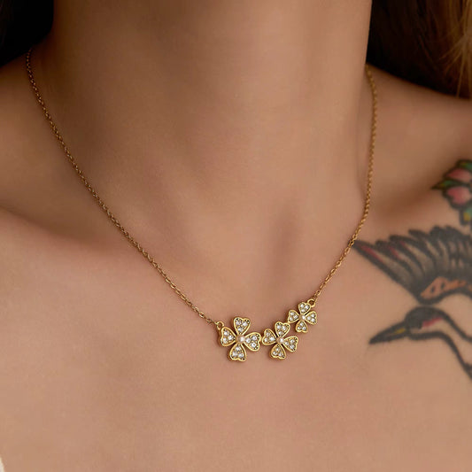 Iced clover cluster necklace