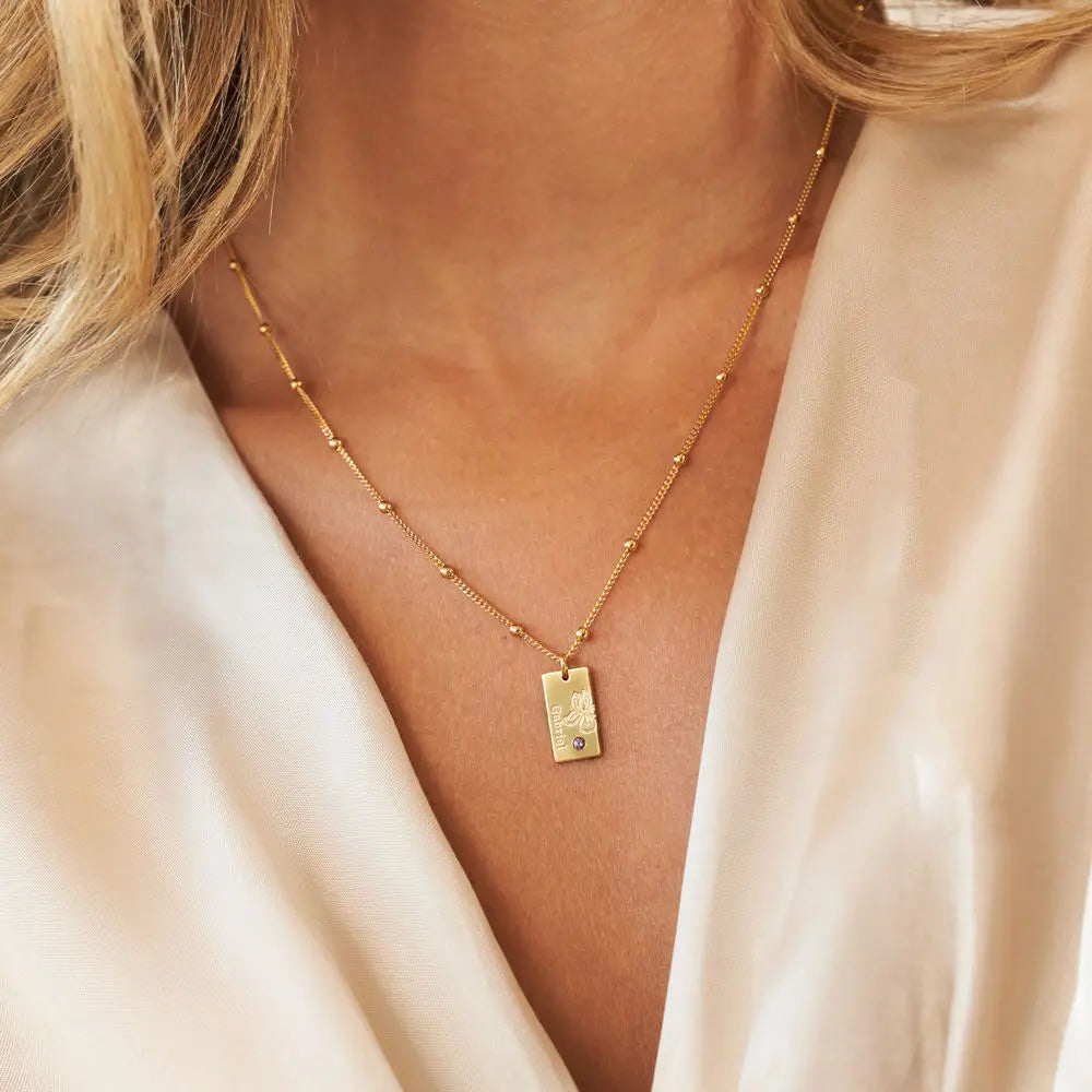 Nom personnalisé délicat de la chaîne satellite de naissance et collier de naissance et de pierre