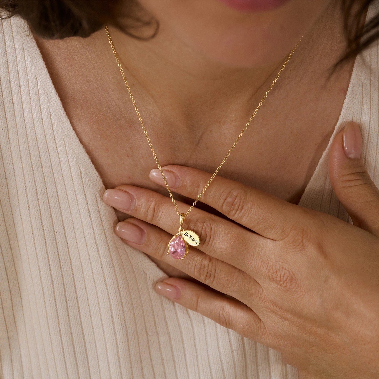 Ovale geboortestone en naam ketting ketting