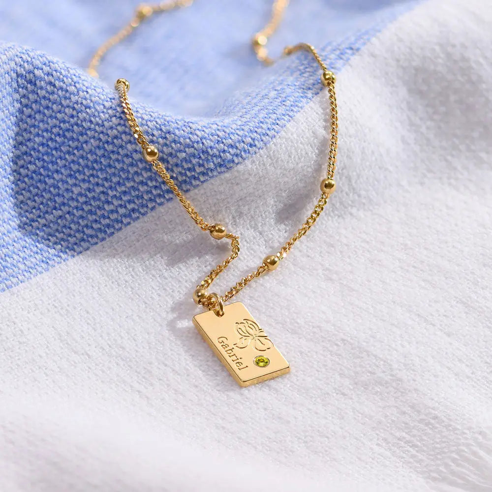 Nom personnalisé délicat de la chaîne satellite de naissance et collier de naissance et de pierre