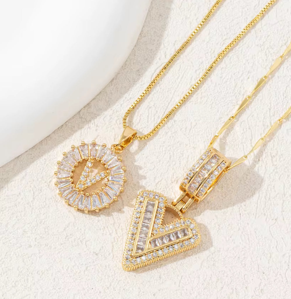 2pc 14k Diamond Letter Initial Necklaces
