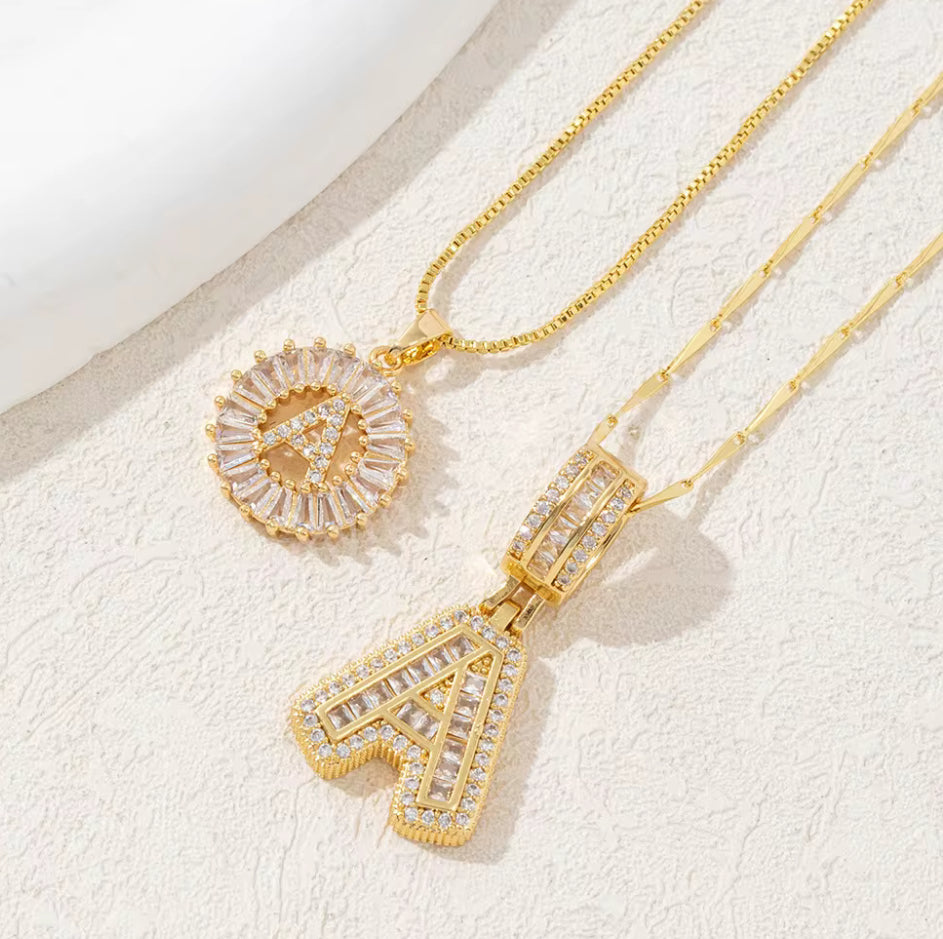 2pc 14k Diamond Letter Initial Necklaces
