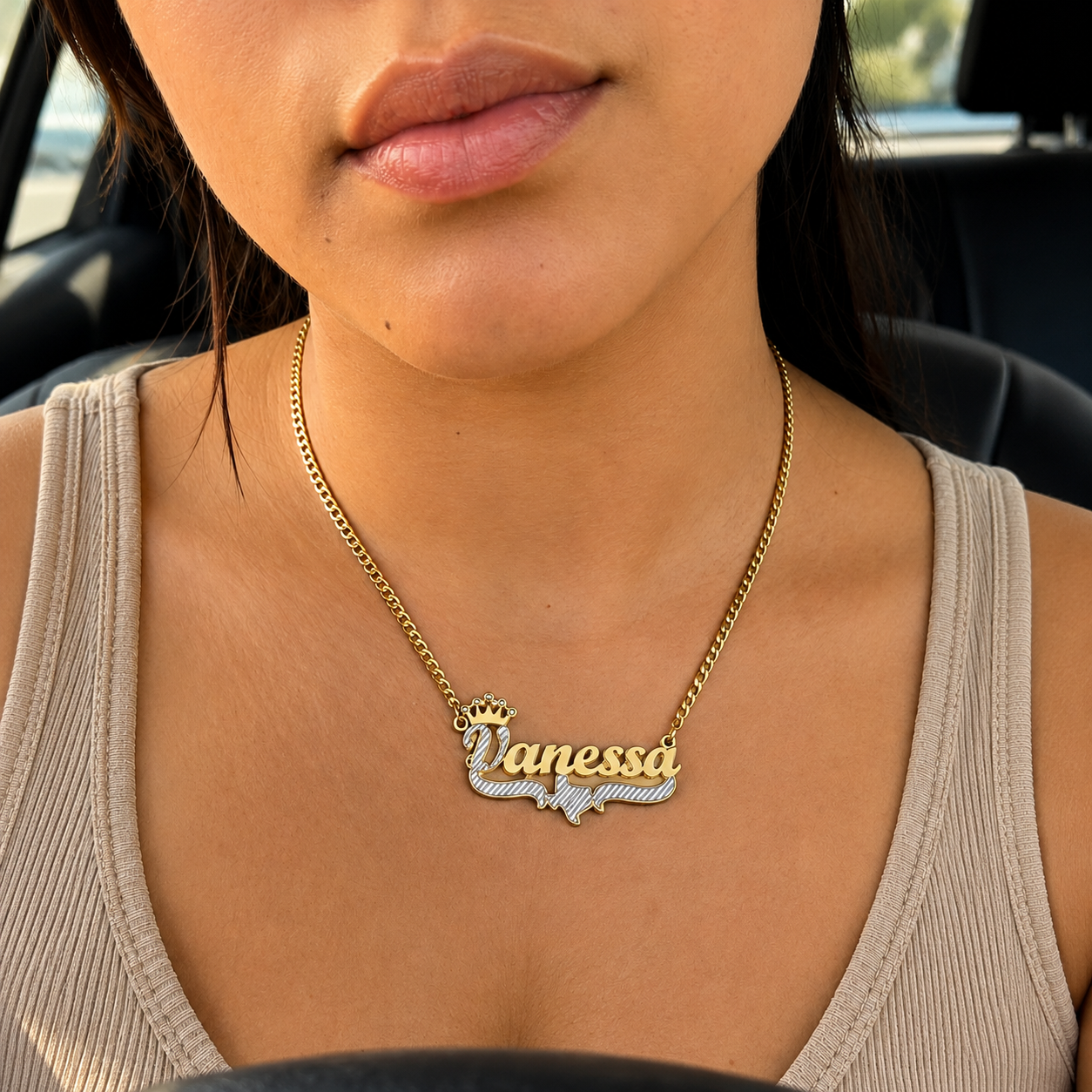 Exclusive Double plated Queen Of The South Texas Name Necklace