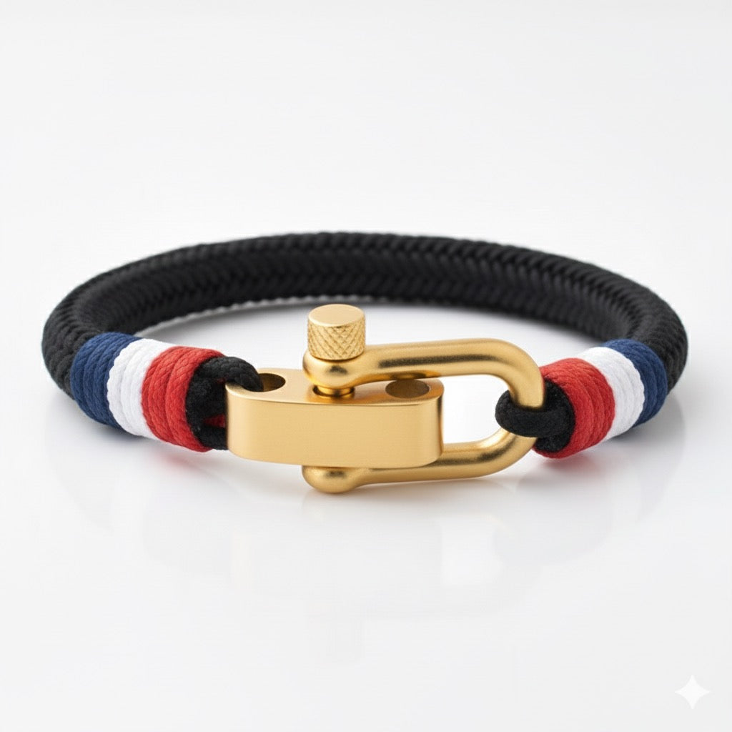 Bracelet de Corde Noir Nautique 2 Personnalisé
