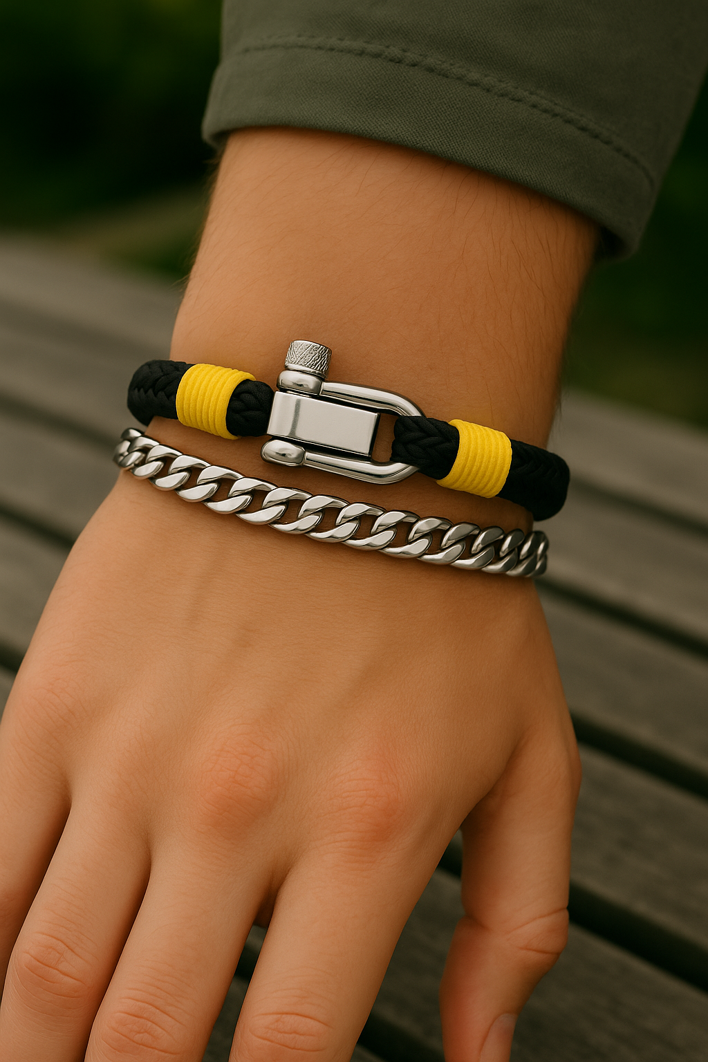 Exclusive Black & Yellow  Nautical Rope bracelet & Cuban Combo Set