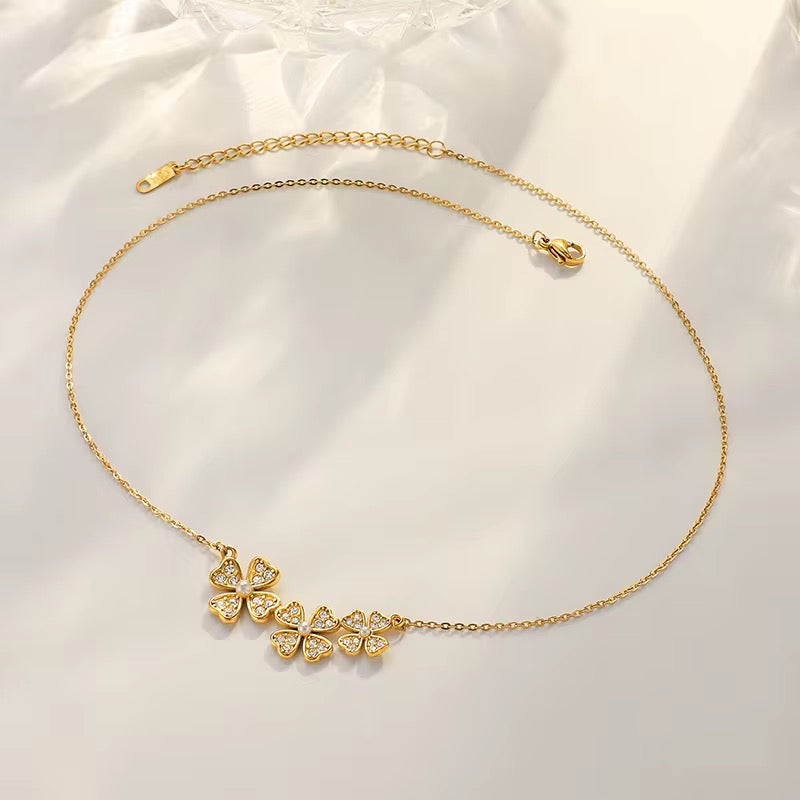 Iced clover cluster necklace