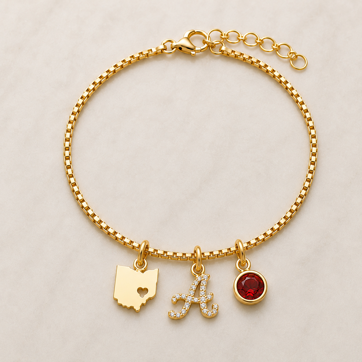 Exclusive Texas initials birthstone Bracelet & FREE! Birthstone Clover Necklace.