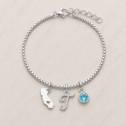 Exclusive Texas initials birthstone Bracelet & FREE! Birthstone Clover Necklace.