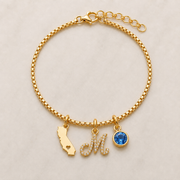 Exclusive Texas initials birthstone Bracelet & FREE! Birthstone Clover Necklace.