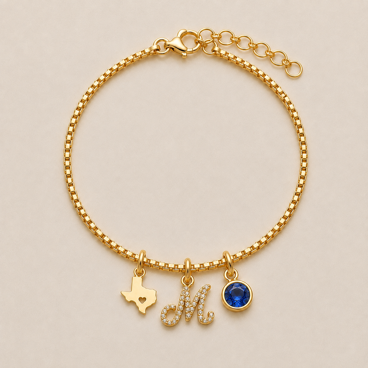 Exclusive Texas initials birthstone Bracelet & FREE! Birthstone Clover Necklace.