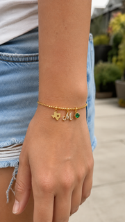 Exclusive Texas initials birthstone Bracelet & FREE! Birthstone Clover Necklace.