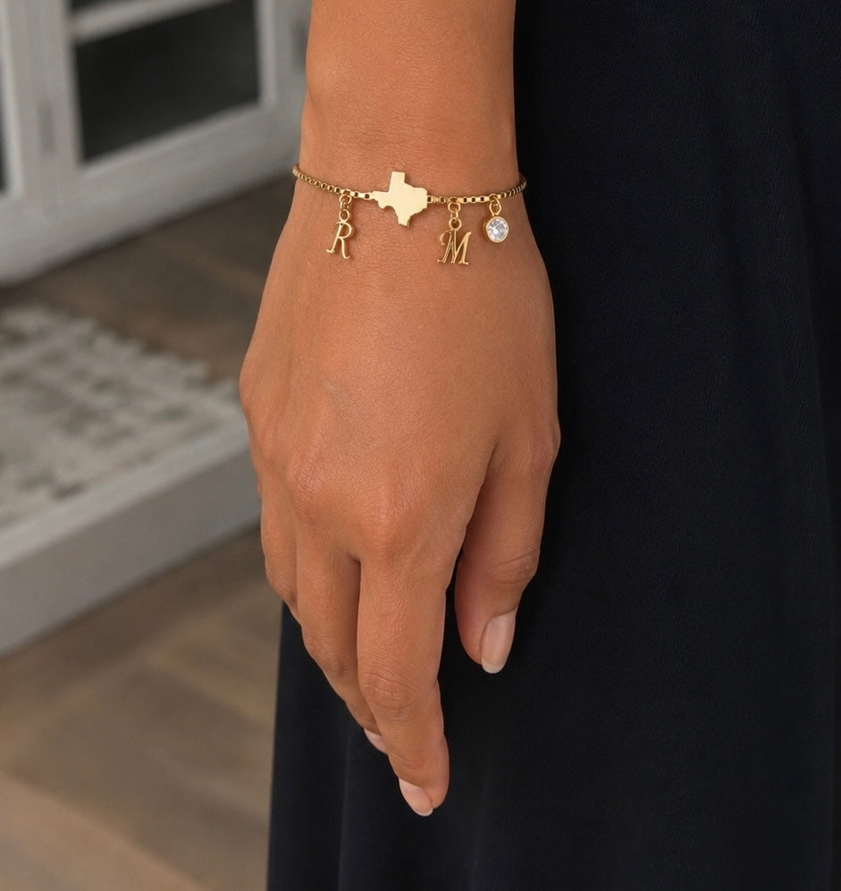 Exclusive Texas initials birthstone Bracelet