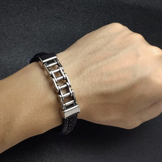 Pulsera de cadena de enlace de cuero personalizada