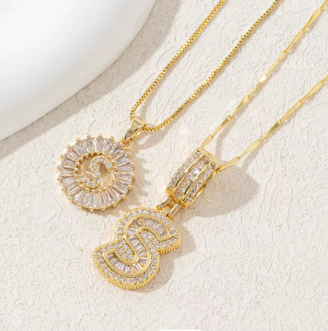 2pc 14k Diamond Letter Initial Necklaces