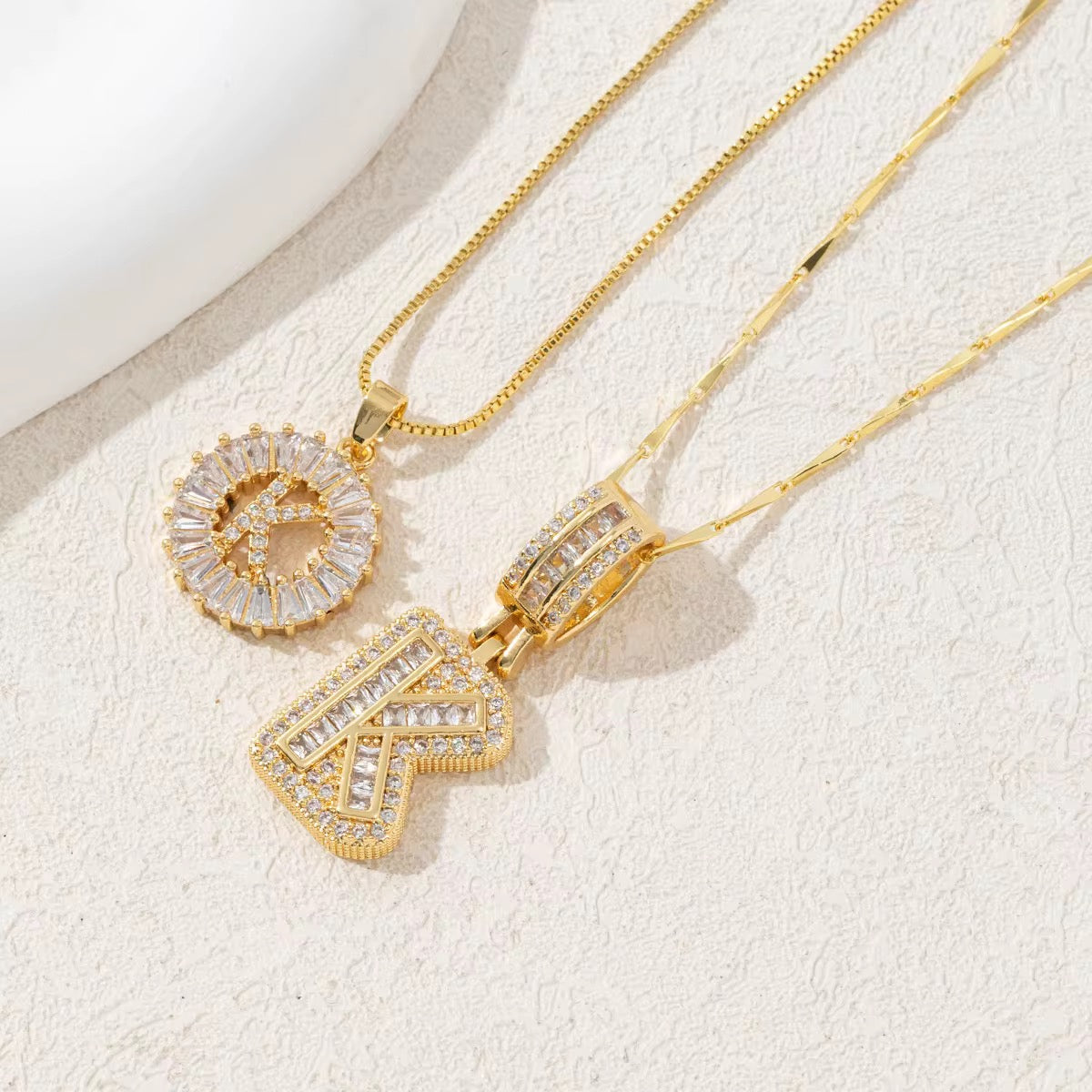 2pc 14k Diamond Letter Initial Necklaces