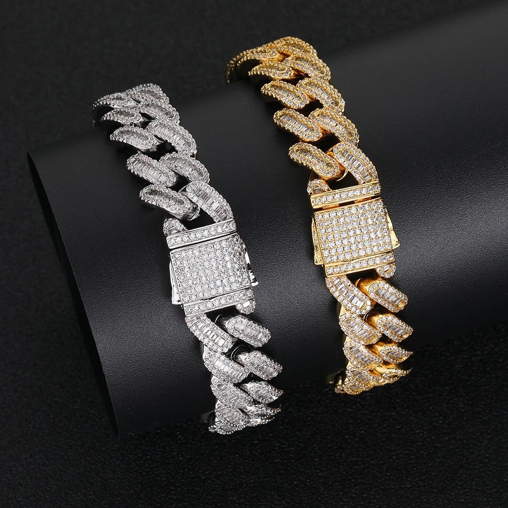 Bracelet cubain à baguette glacée de 14 mm pour hommes