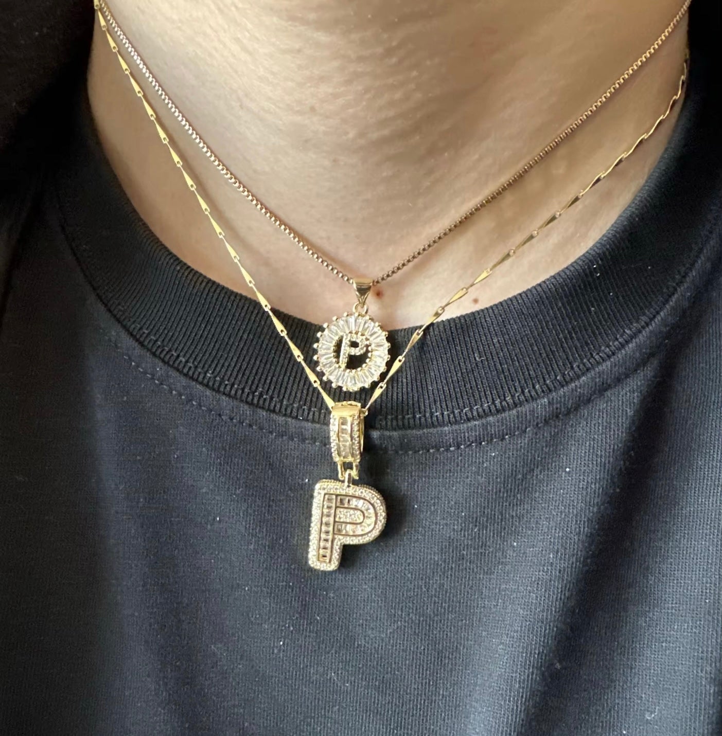 2pc 14k Diamond Letter Initial Necklaces