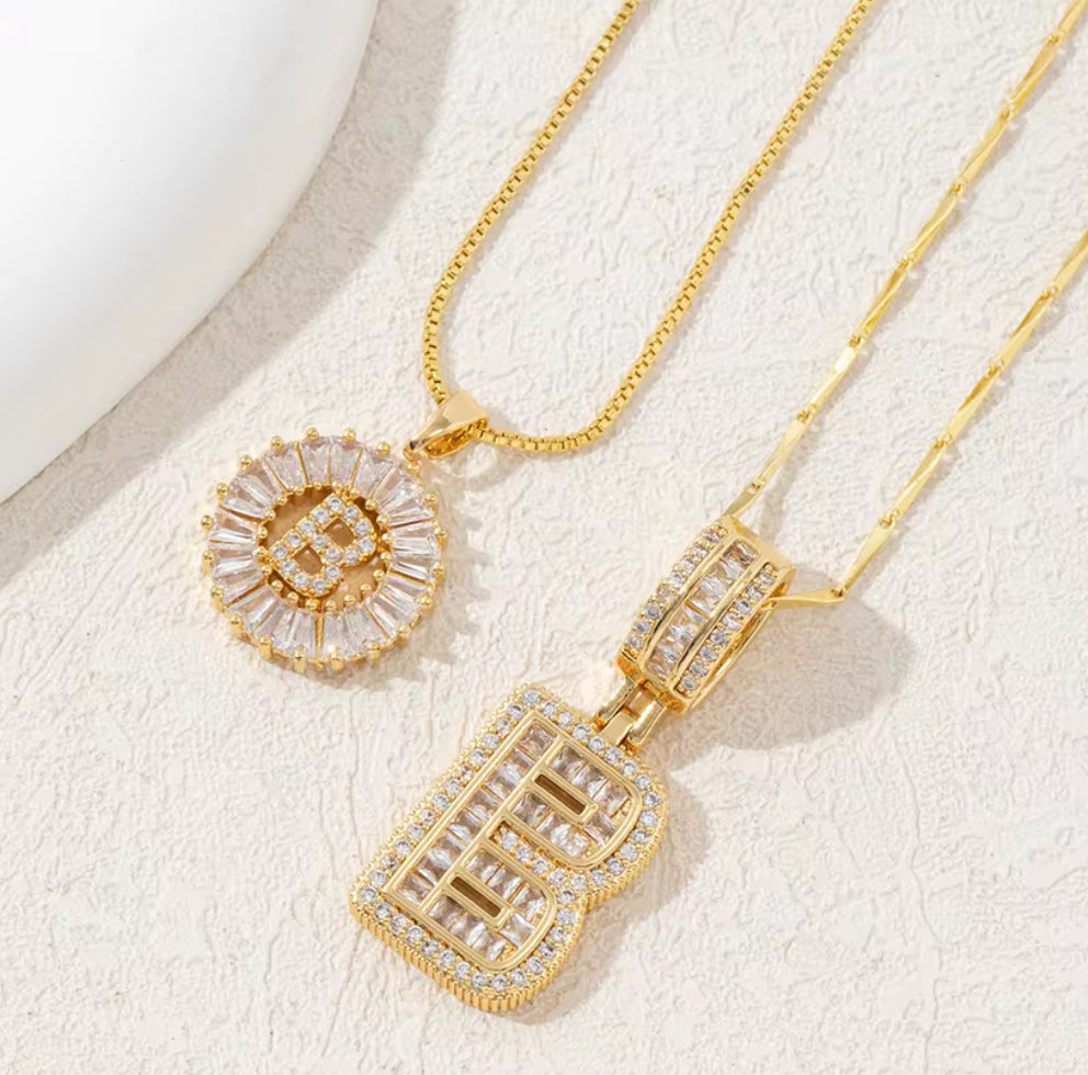 2pc 14k Diamond Letter Initial Necklaces