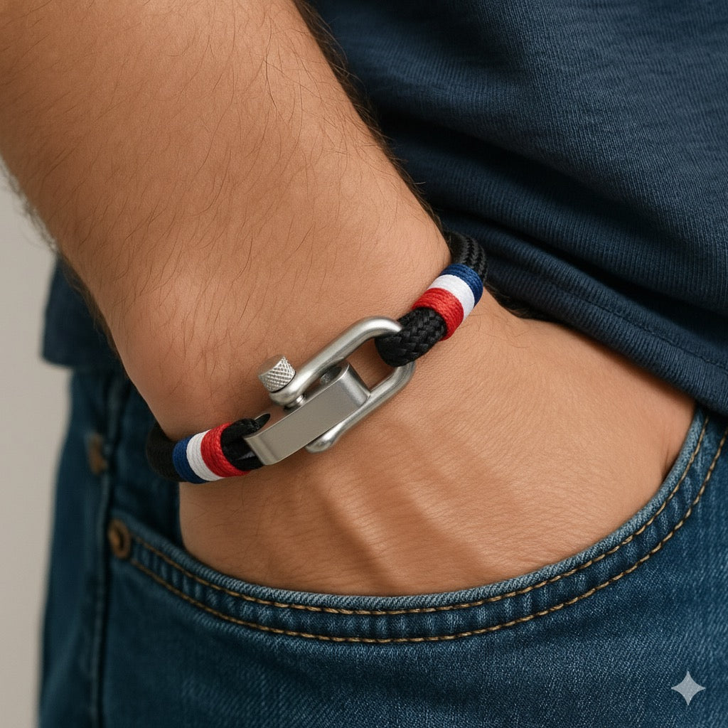 Bracelet de Corde Noir Nautique 2 Personnalisé