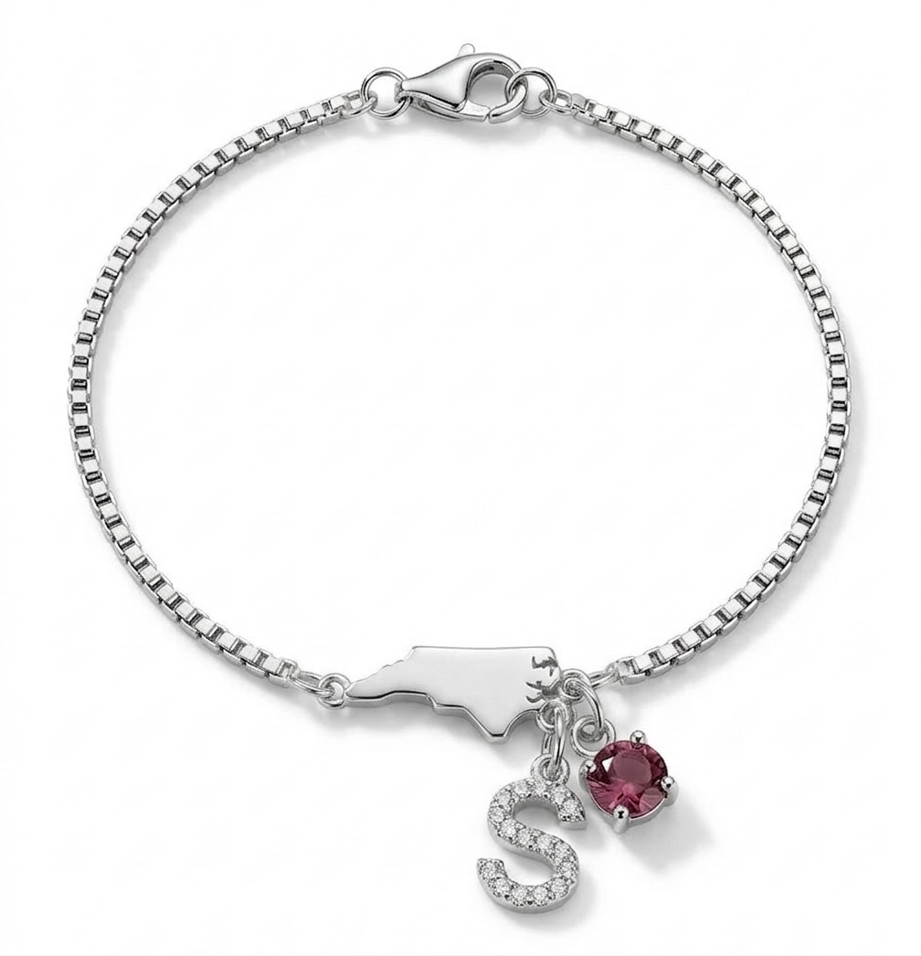 Exclusive North Carolina initial birthstone Bracelet