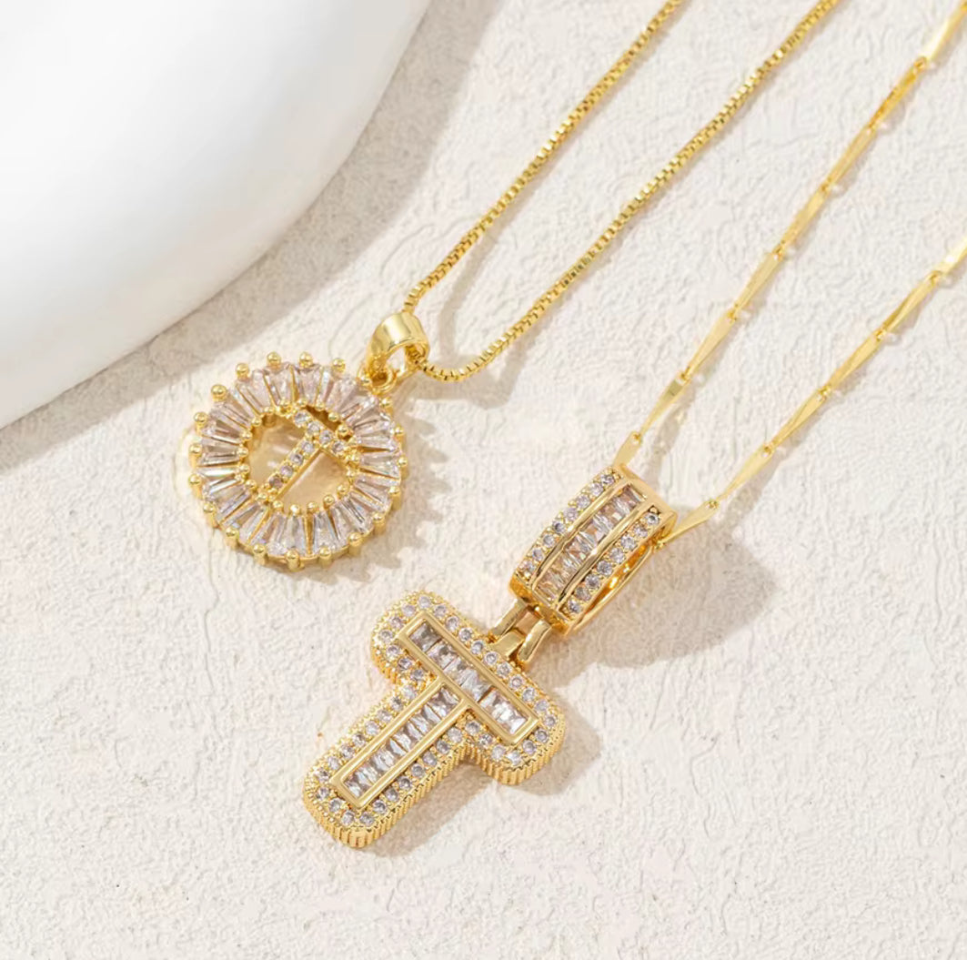 2pc 14k Diamond Letter Initial Necklaces