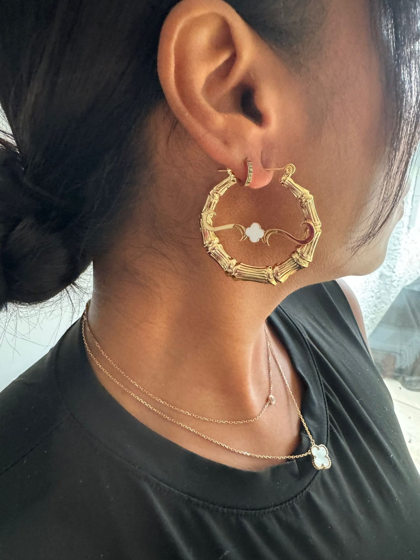 Pendientes de trébol de bambú