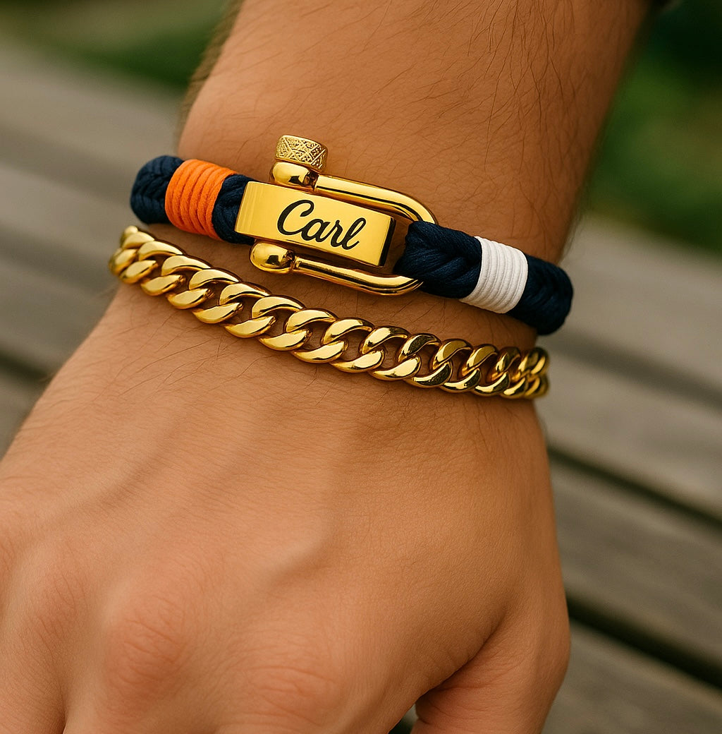 Exclusive Custom Nautical Rope bracelet & Cuban Combo Set