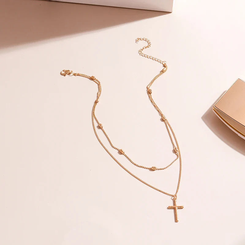 Dainty Layered Choker and Cross Necklace