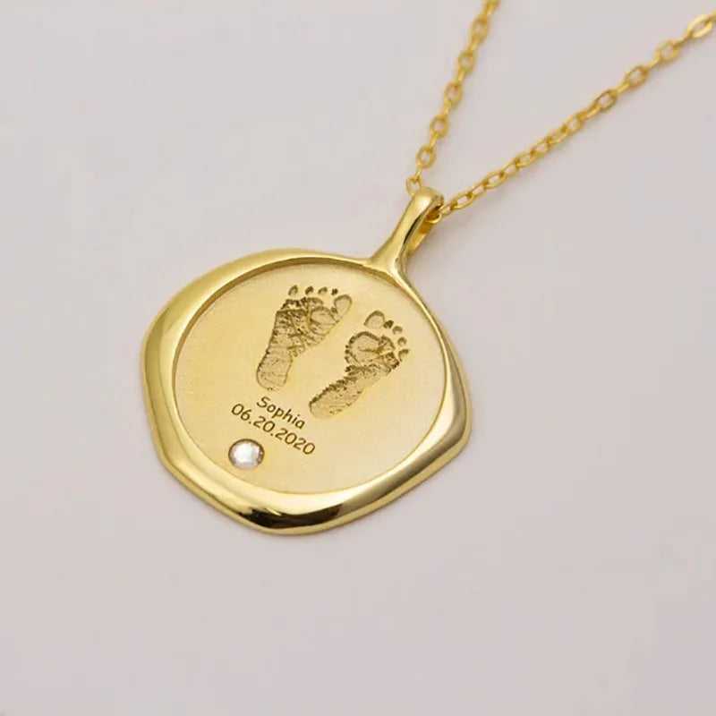Nom de bébé personnalisé, empreinte, collier en pierre de naissance