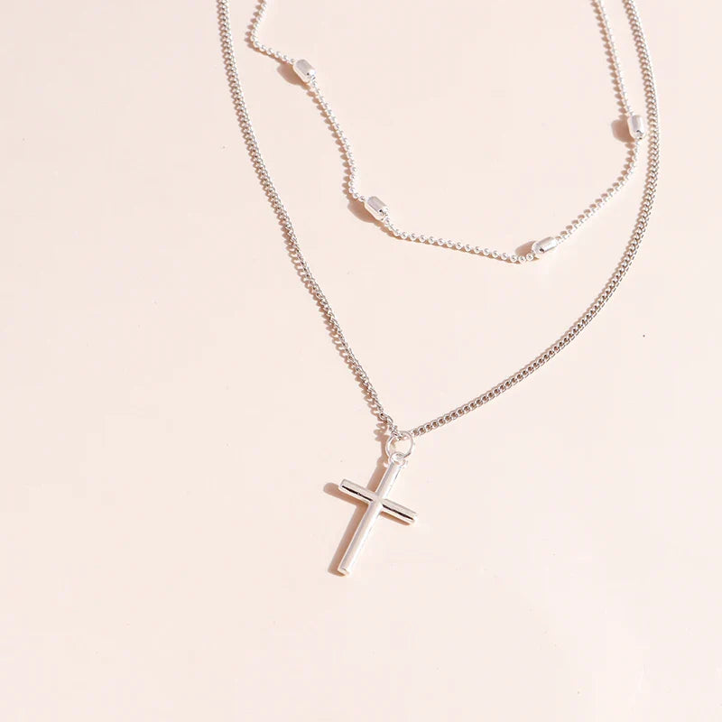 Dainty Layered Choker and Cross Necklace
