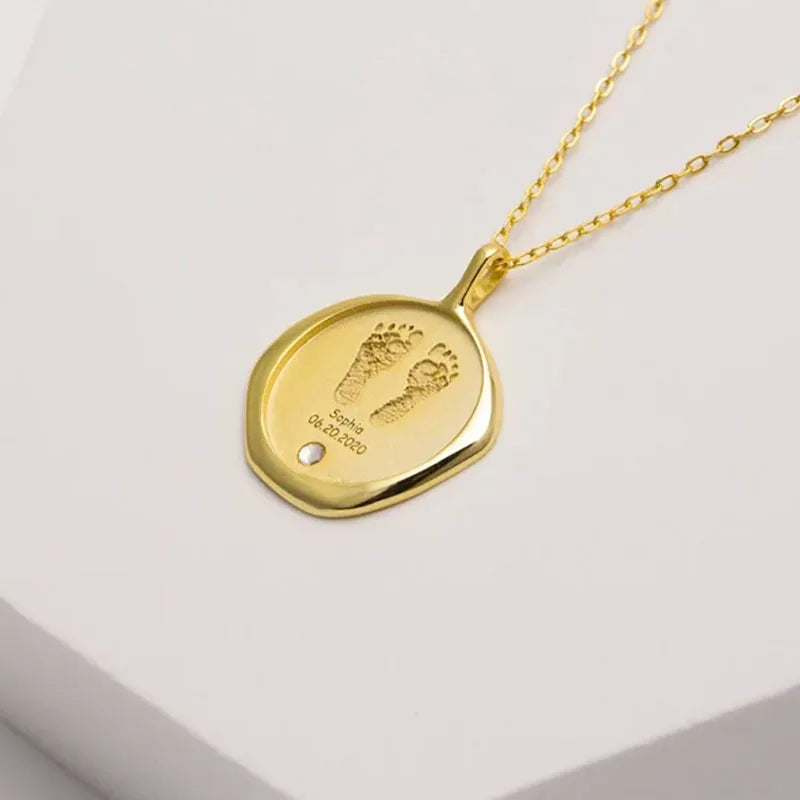 Nom de bébé personnalisé, empreinte, collier en pierre de naissance