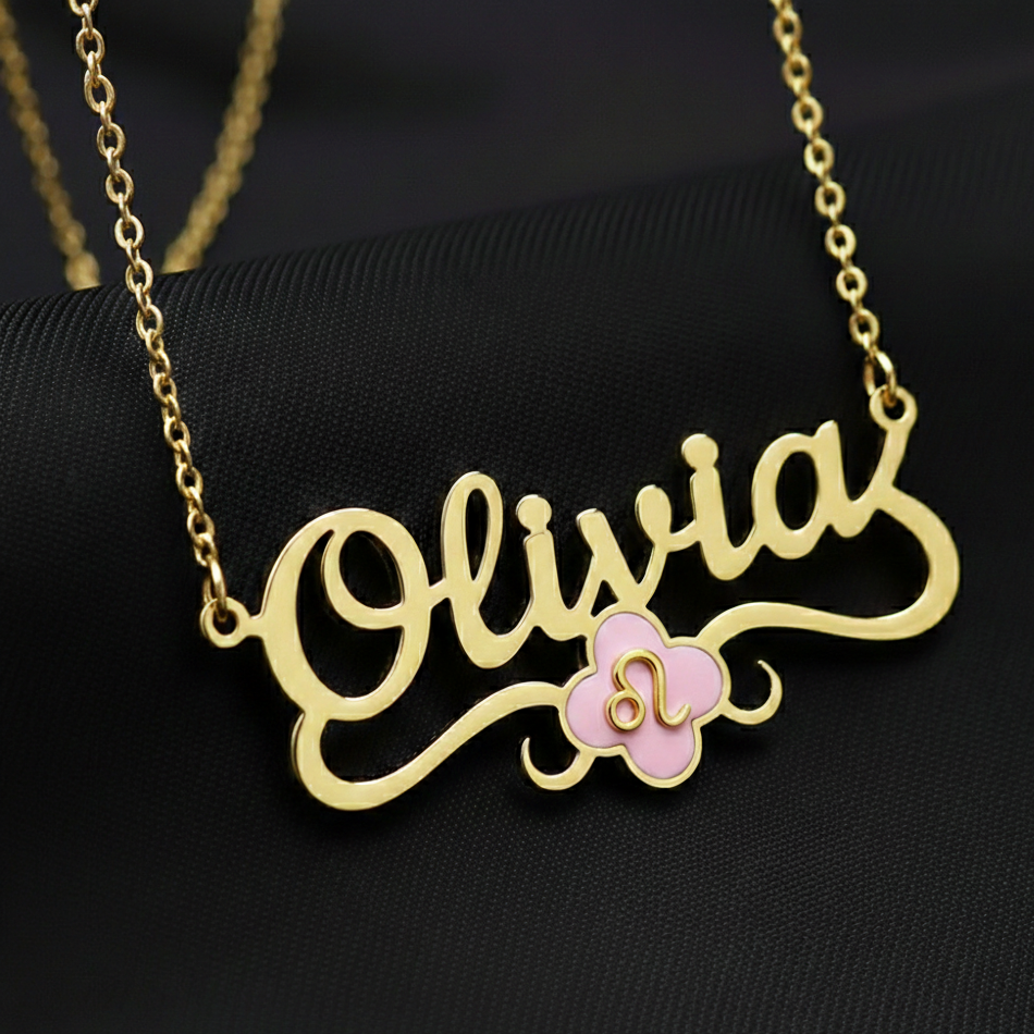 Exklusive Kleeblatt-Halskette mit Sternzeichen-Namen